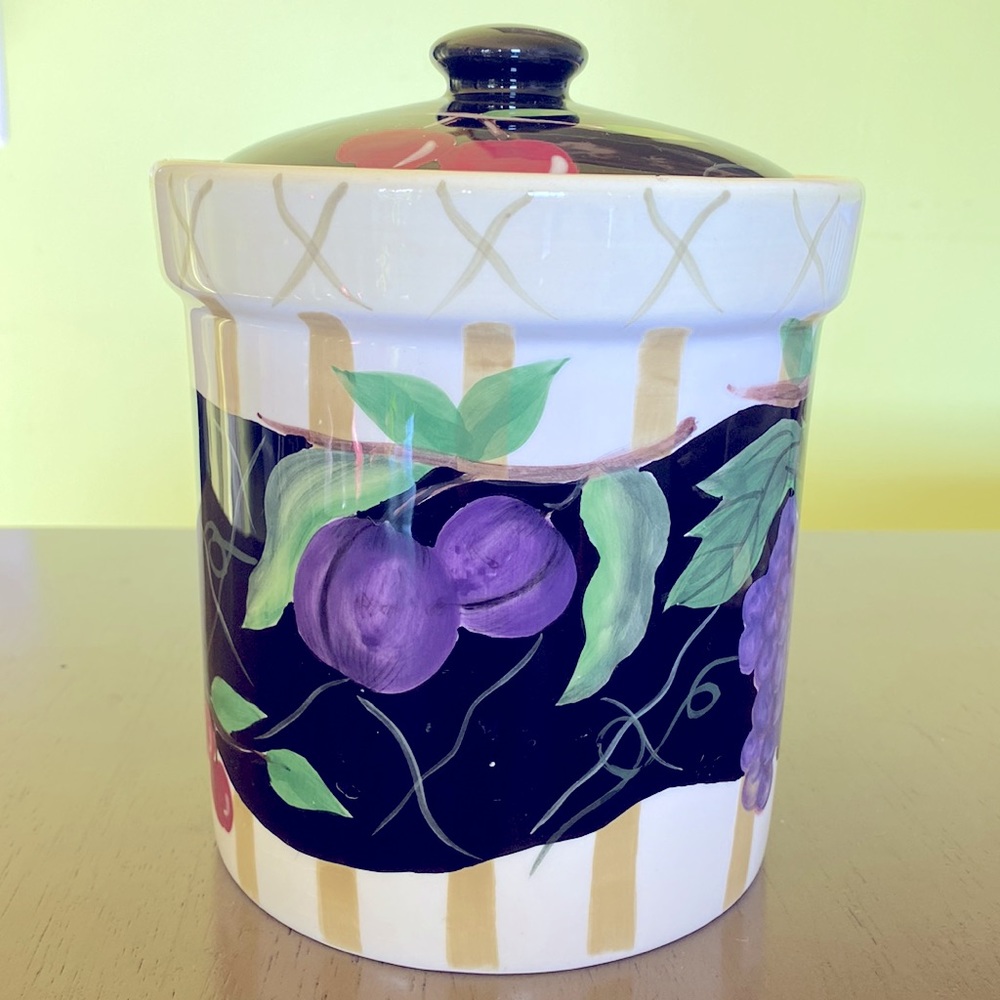 Certified International Patricia Brubaker Hand-Painted Fruits Jar For Goodies !